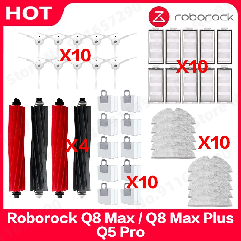 Roborock Q8 Max / Q8 Max Plus / Q5 Pro Plus Części zamienne Wałek Szczotka boczna Filtr Mop Worek na kurz Odkurzacz robot Akcesoria