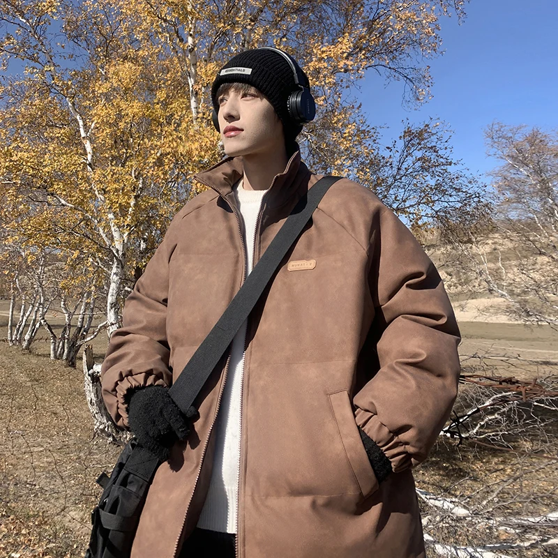 

Мужская зимняя утепленная хлопковая куртка 2024 года, новая модель, ретро-стиль, с воротником-стойкой, не пропускающая пух, свободный крой, молодежная, повседневная, теплая, модная