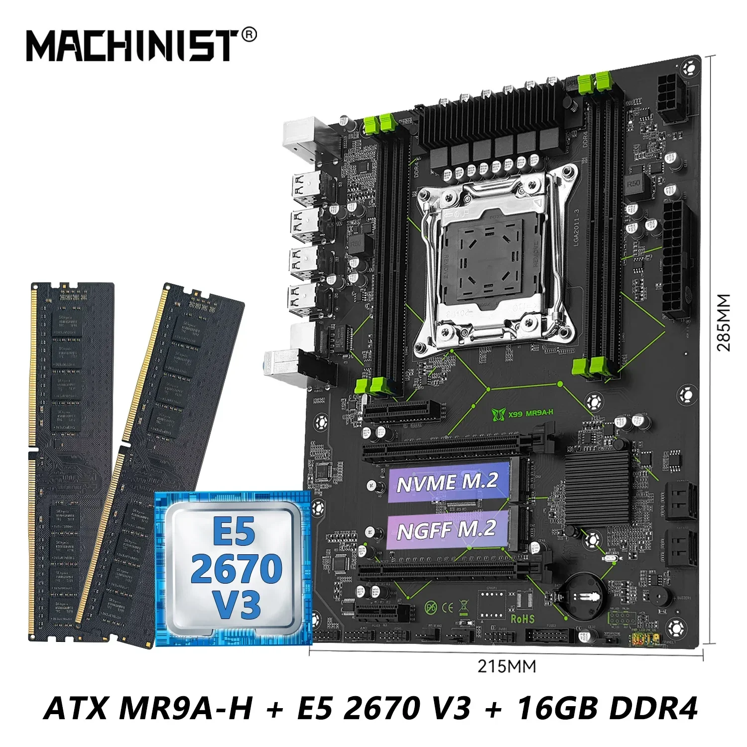 

MR9A-H MACHINIST X99 Motherboard combo With Intel LGA 2011-3 Xeon E5 2670 V3 CPU DDR4 16GB (2*8GB) RAM Memory Kit ATX Set#Bundle