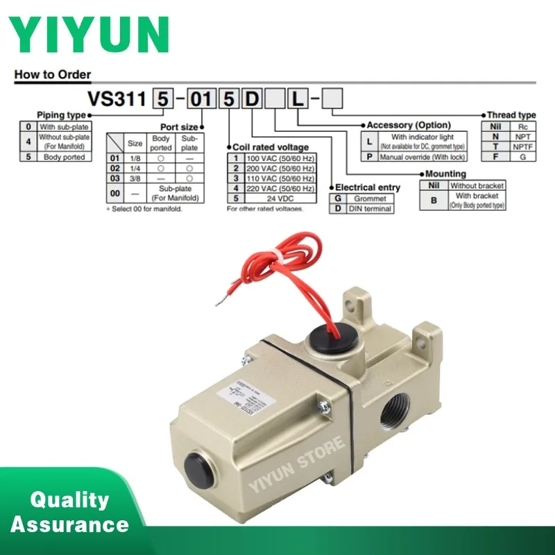 1pc VS3135-0250 VS3135-024 VS3135-034 VS3135-035 VS3135-044 VS3135-045 Direct-acting 3-way Solenoid Valve VS3135 VS Series