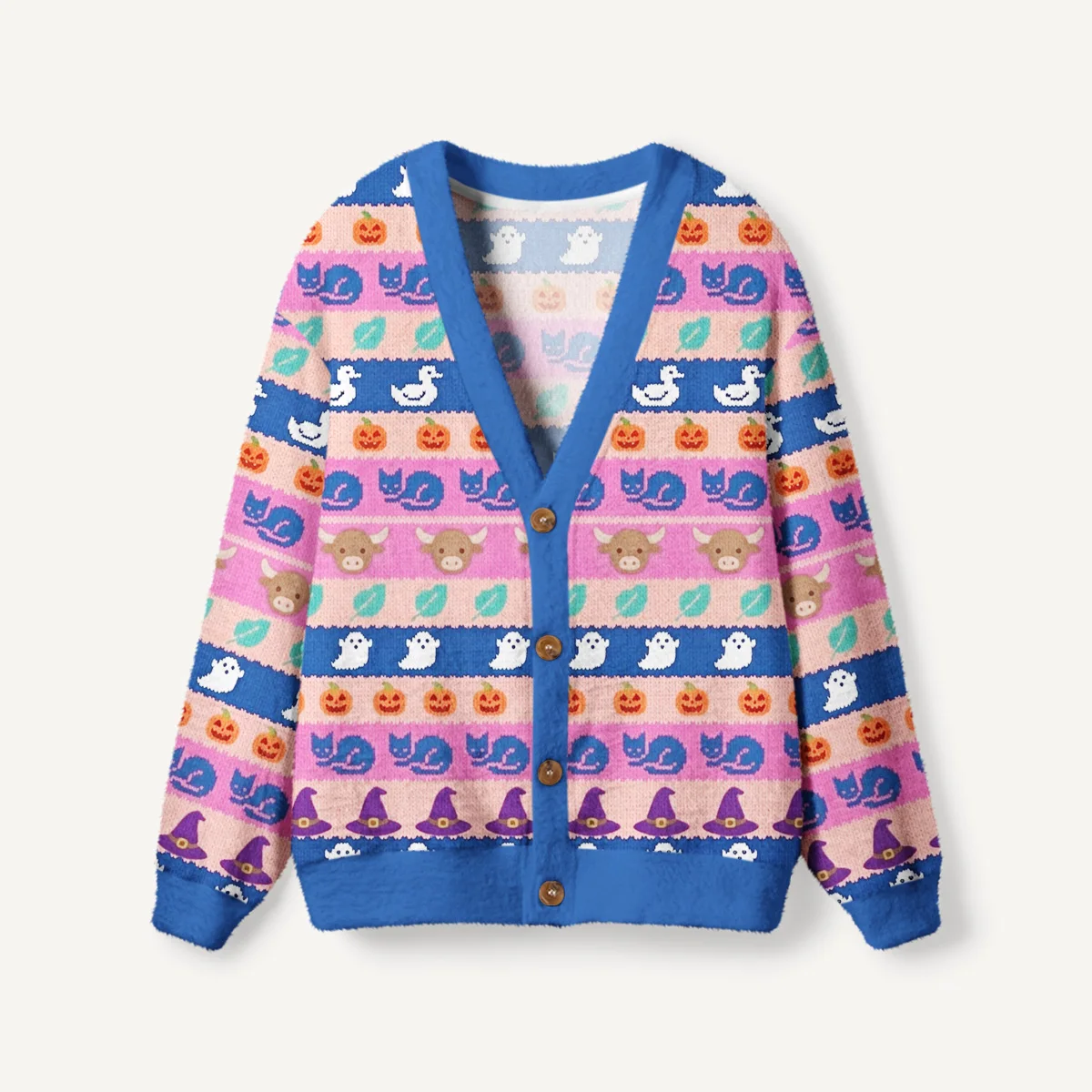 3D-printed Fairy Tale Mushroom Frog Witch Garden Print Ugly Cardigan Sweater  -7
