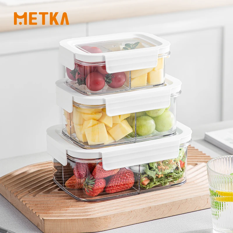 

Salad Lunch Box Portable Visibility Sealed Food Storage Contaniner School Office Three Compartment Transparent Picnic Bento BOX