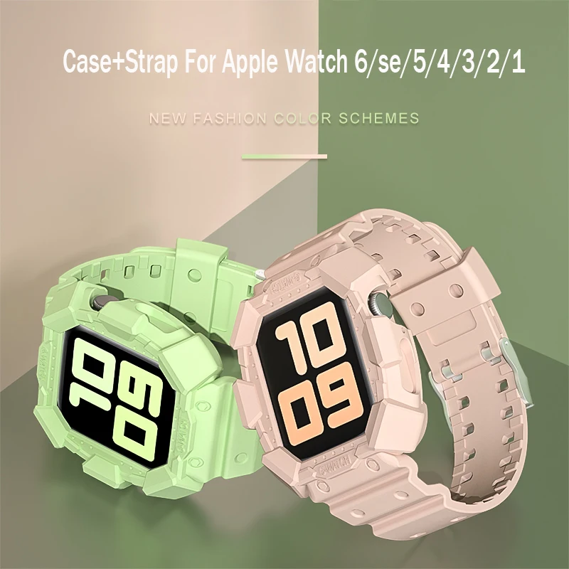 Tpu case+strap For Apple Watch Band 45mm 41mm 44mm 40mm 42mm 38mm TPU Transparent Watchband For Iwatch Series 3 4 5 6 SE 7 cover