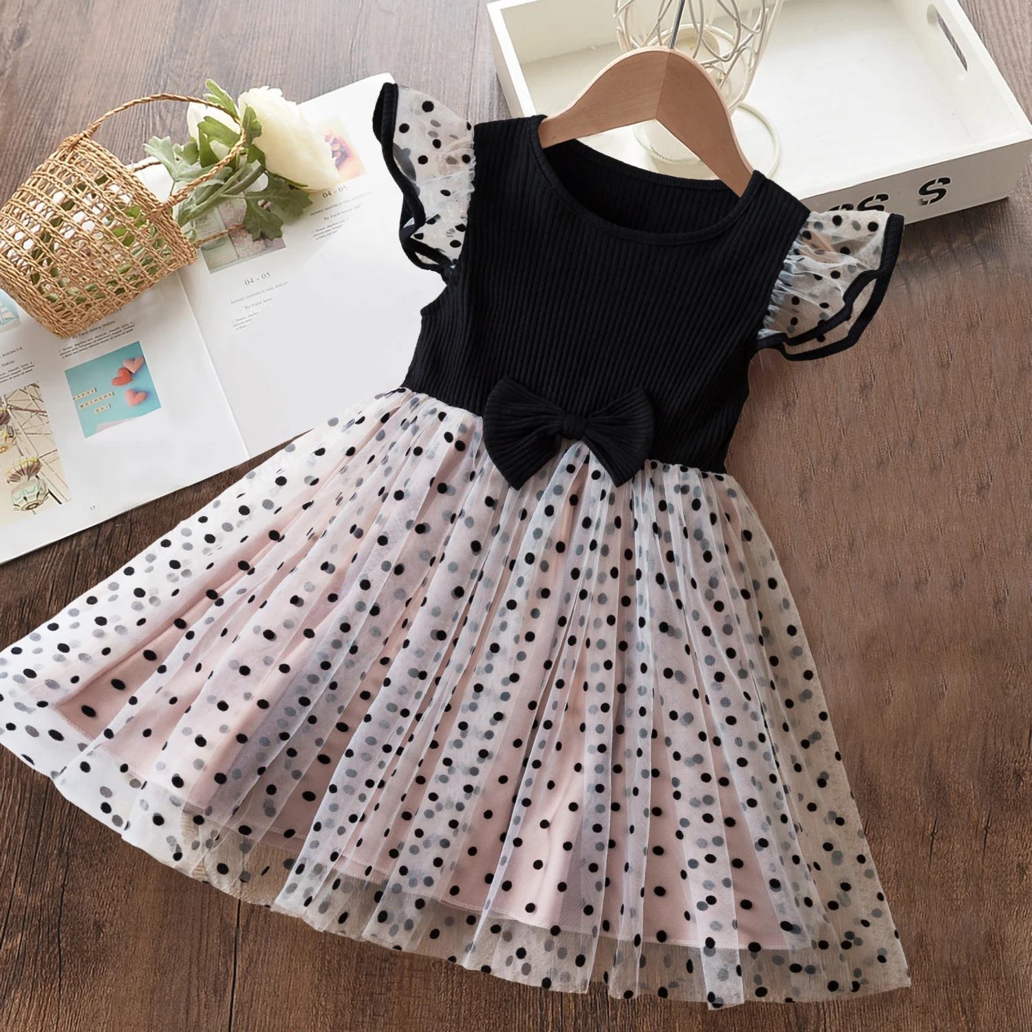 Summer Cute Girls Polka Dots Princess Dress Kids Birthday Party Tulle Tutu Vestidos Cotton Round Neck Causal Children Clothing