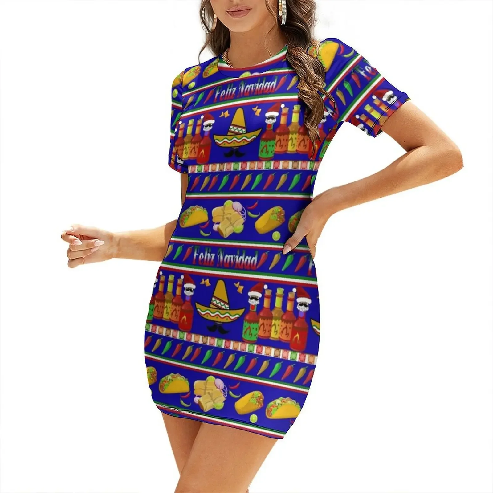 

Feliz Navidad Ugly Sweater Short-Sleeved Dress clothes for woman birthday dress for women dresses for prom luxury dresses Dress