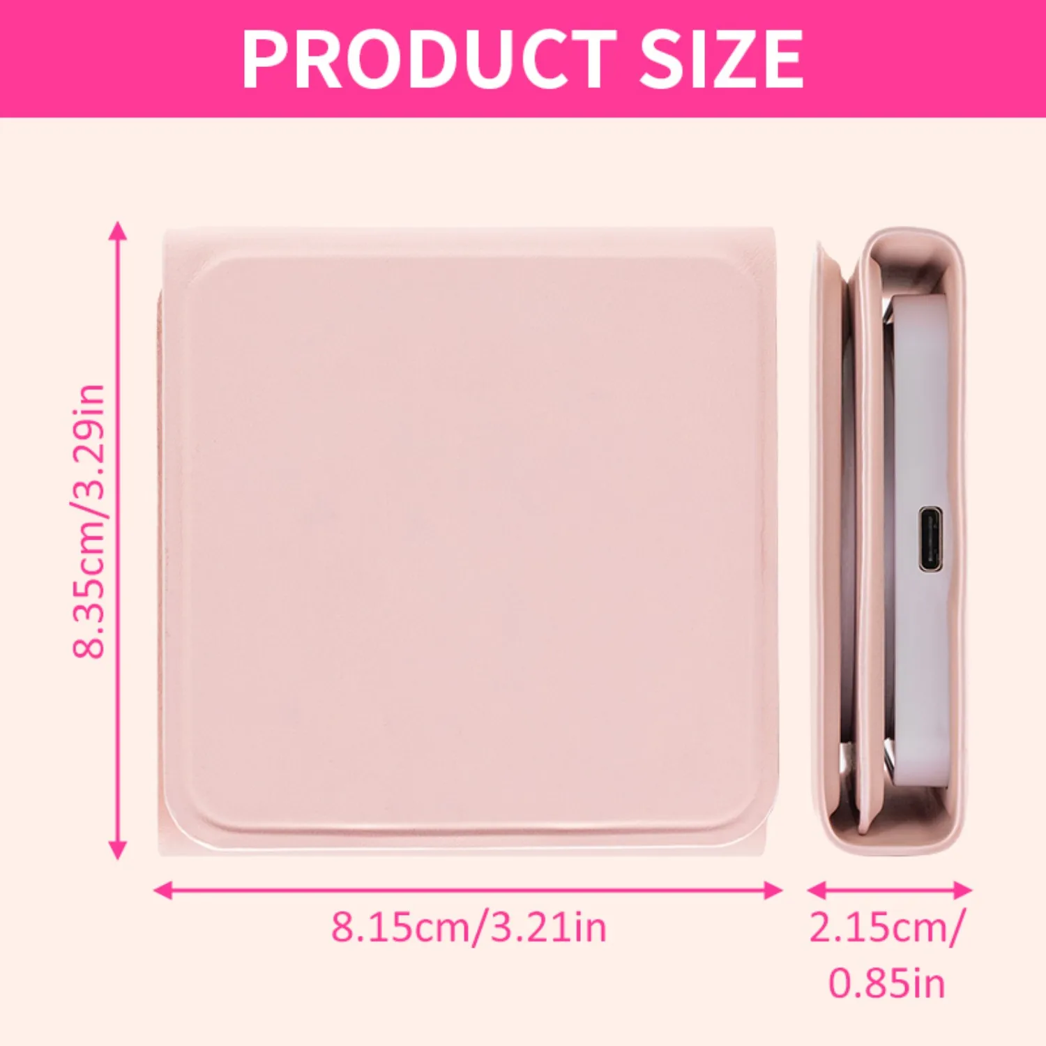 Miroir de maquillage pliable à 3 voies – grossissement 5X/plaux/10X, gradation LED tactile, miroir de courtoisie portable étanche en PU rechargeable