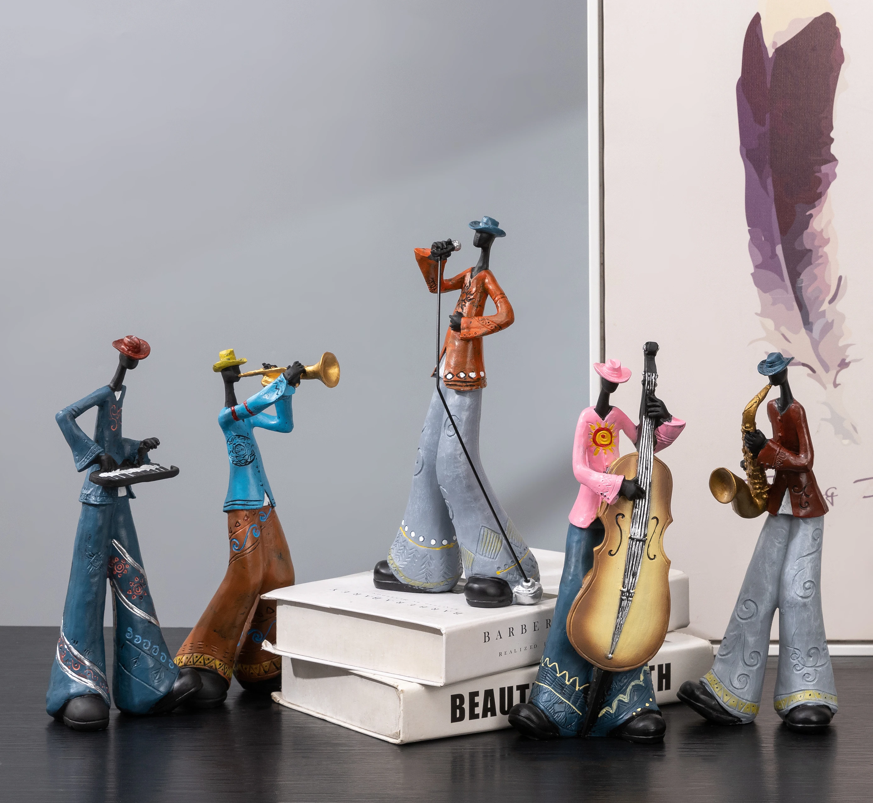 1 resin band statue, creative instrument model sculpture, Nordic style home decoration for living room, porch, and study