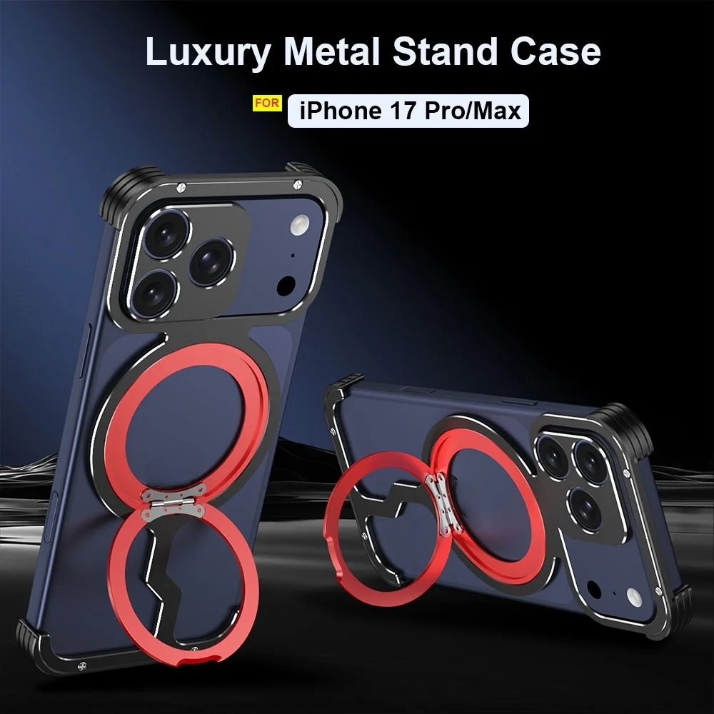 

Роскошный металлический бронированный противоударный чехол с рассеиванием тепла для iphone 17 Pro Max, чехол для Magsafe, вращающийся на 360° чехол-держатель