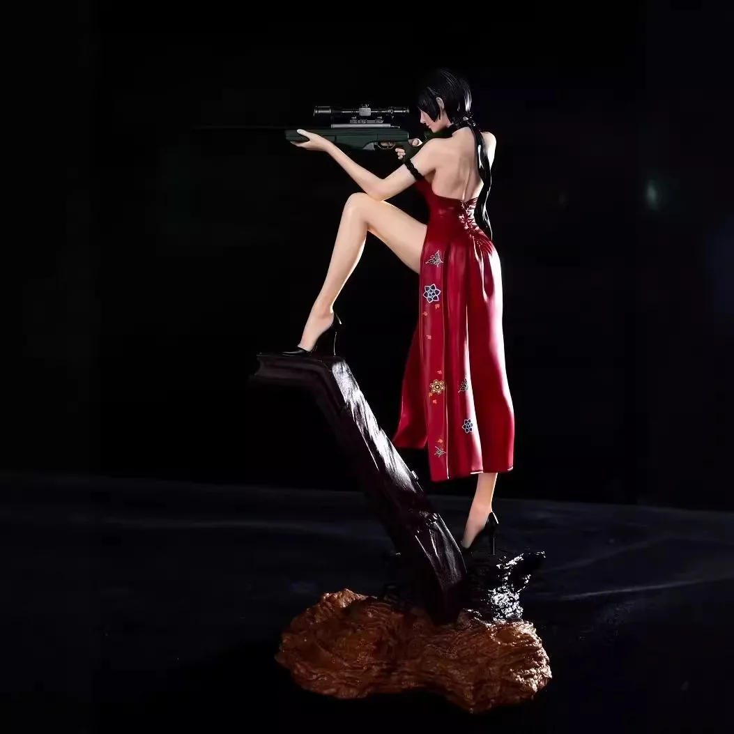 34cm Resident Evil 4 Ada Wong Sniper Gun Pretty Girl Anime Doll Scene Statue Collection Handmade Desktop Ornament Gift
