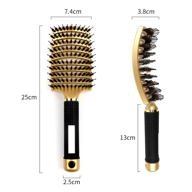 Cepillo de pelo para masaje del cuero cabelludo, peine de cerdas y nailon para desenredar el pelo rizado y húmedo, para peluquería y salón de belleza