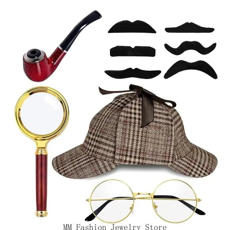 D0UB 5PCS Detetive Fostume Detective Roupetfits Detective Detective Fancy Dress Dress Set
