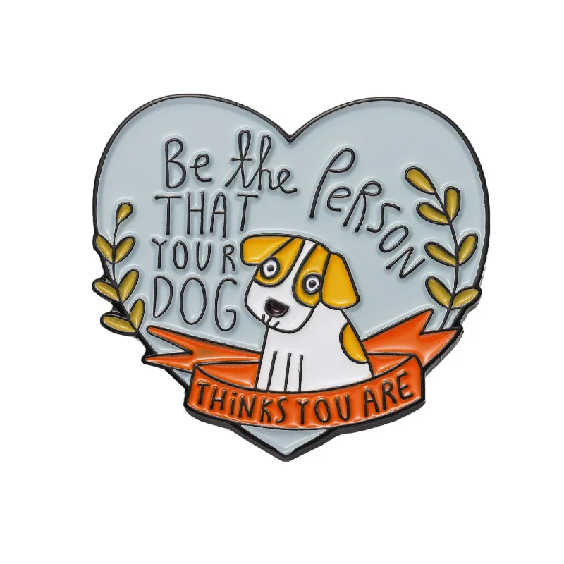 Cartoon positive energy quotes Enamel Pins Inspirational English letter cute dog brooch Fashion Small Ear Studs Jewelry view 2
