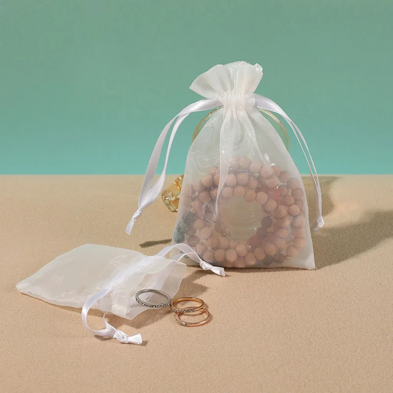 100pcs/lot 7x9 9x12 10x15cm 50-screw Thickened Organza Drawstring Bags Black & White Wedding Candy Gift Packaging Pouches