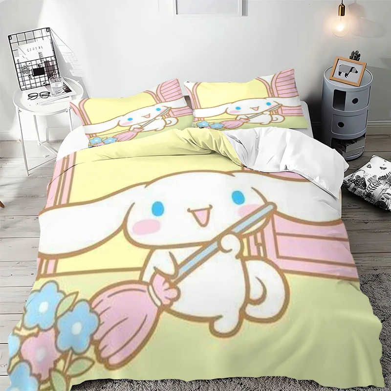 Cinnamoroll Funda nórdica Impreso 3D Juego de cama de microfibra de tamaño completo Decoración de dormitorio dedicada