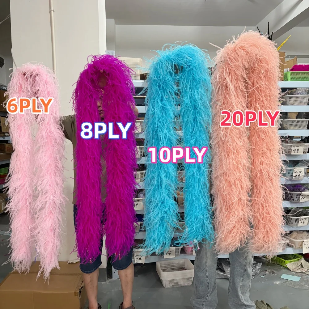 Colorful Ostrich Feather Boa 4 6 8 10 20Ply 2M Vintage Plume Scarf for Wedding Dress Decoration Fashion Shawl Sewing Accessories