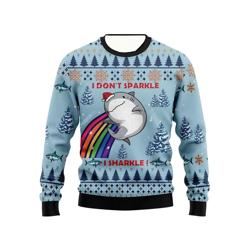 

Funny Shark Graphic Ugly Christmas Sweater Cute Cartoon Sharks Xmas Sweatshirts Fashion Mens Tracksuit Loose Kids Pullovers New