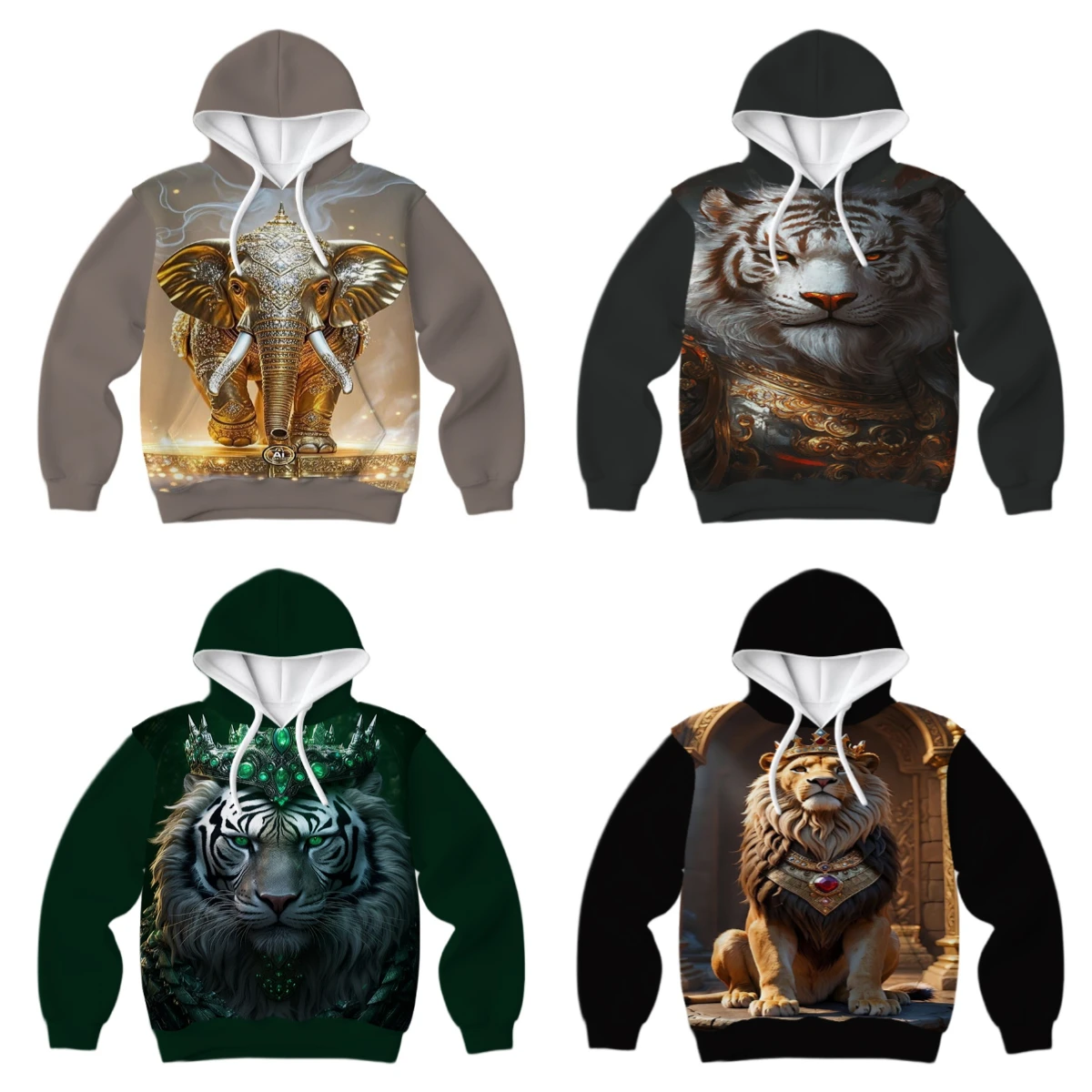 

2025/26 Latest Popular Hoodies Y2k Animal Lion Tiger Street Trend 3D Autumn/Winter Adult Men's and Women's Large Pocket Hoodies
