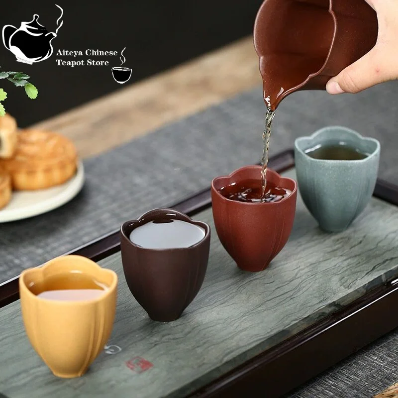 

Чайная чашка Yixing-Teacup Lotus Petals, набор из 4 чашек, запах аромата, чайная чашка, чайный набор кунг-фу, 4 чашки