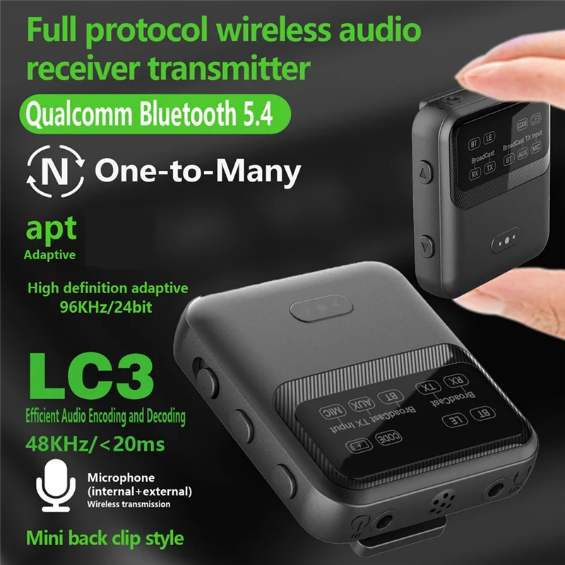 JABS-Bluetooth 5.4 Audio Transceiver Broadcast 1TX To 100+ RX Devices Supports AAC/Aptx-AD/LC3, USB/AUX/MIC