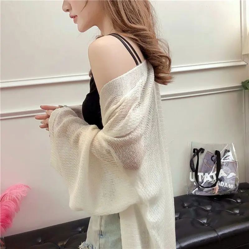 Summer Thin Air Conditioning Cardigan Women College Lazy Style Korean Edition Loose Knitted Shirt Medium Long Sunscreen Clothes