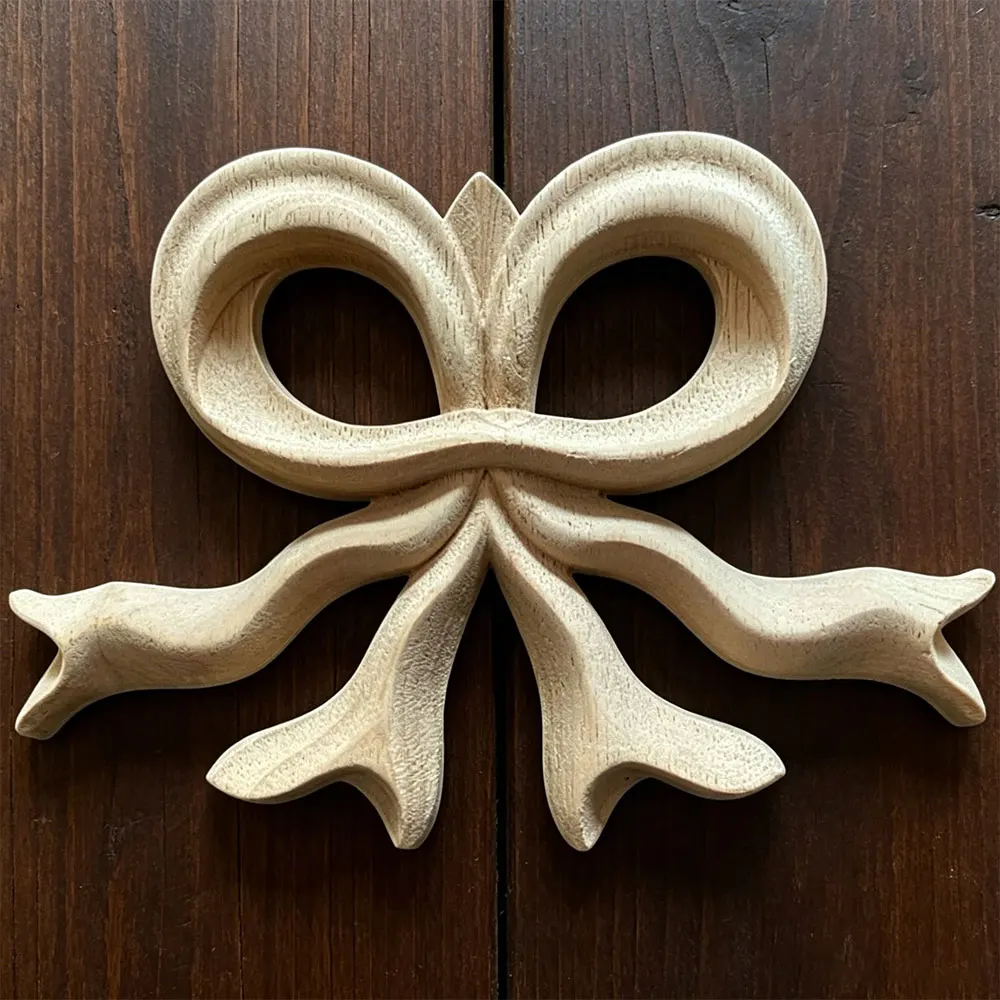 

2PCS Woodcarving Corner Decal Unpainted Wood Decal Corner Onlay Applique Frame Home European 3D Bow Decor Home 20cm