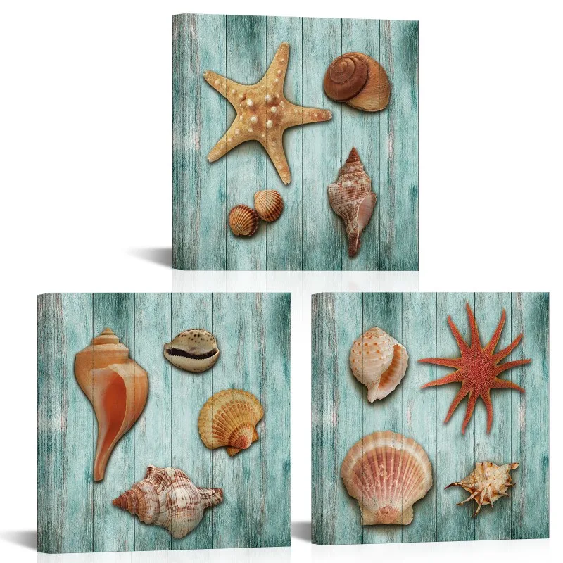 

3 Pieces Starfish and Shellfish Wall Art Poster Ocean Animals Print Canvas Painting Modern Style Picture Living Room Home Decor