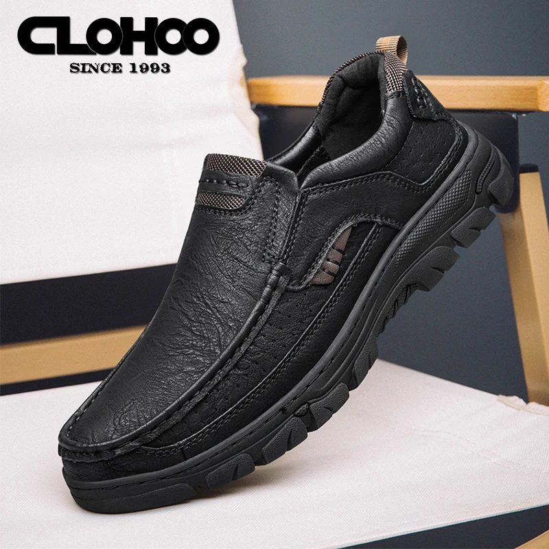 CLOHOO Handmade Shoes Breathable Casual Leather Loafers Classic Hand Stitched Men's Shoes