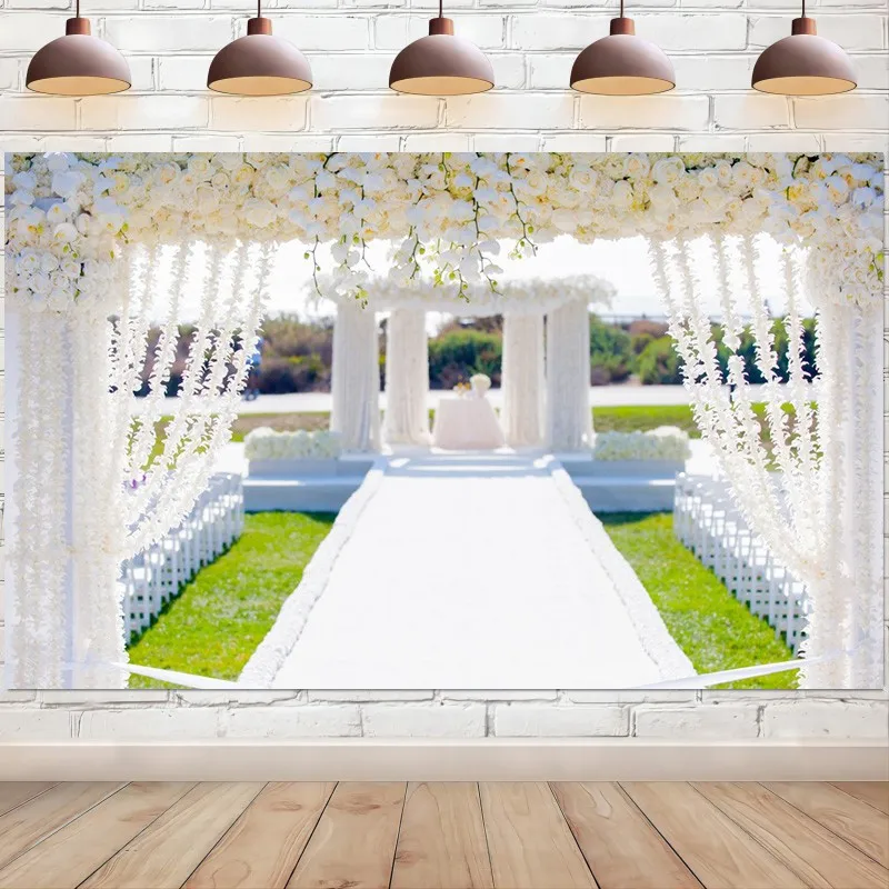 Wedding Ceremony Backdrop White Flower Arch Door Photography Background Bridal Shower Marriage Party Decoration Photo Booth Prop