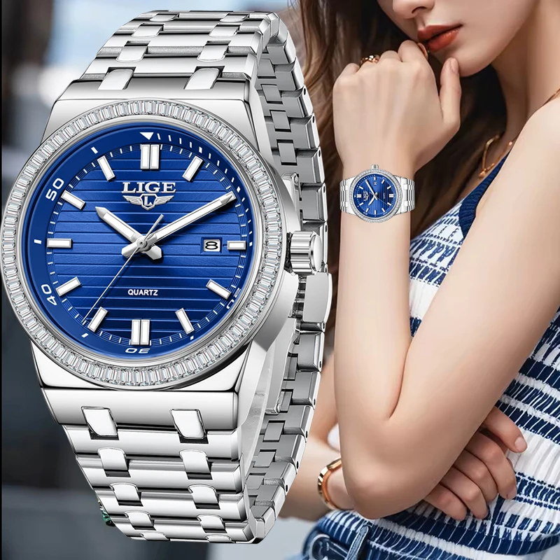 

LIGE Ladies Watch Silver Stainless Steel Waterproof Luminous Watches For Women Simple Elegant Bracelet Women's Quartz Wristwatch
