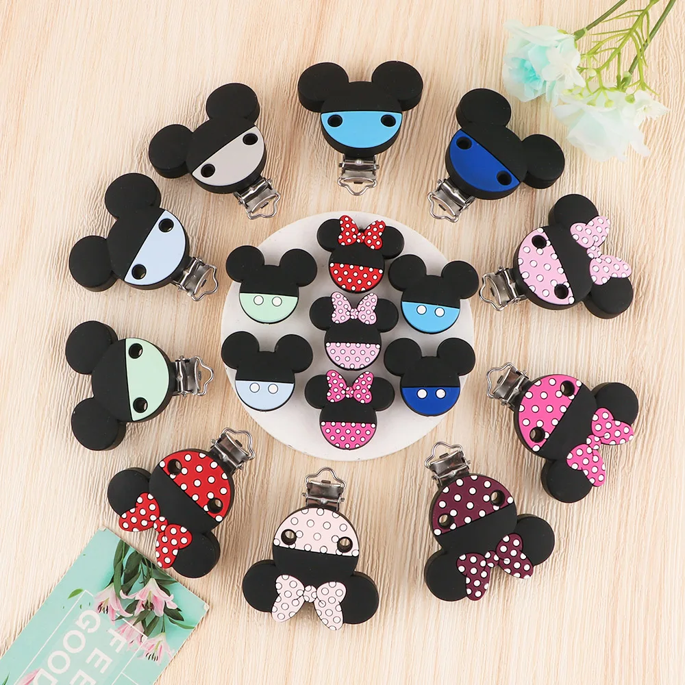 Kovict 3-5Pcs Silicone Beads Clips Cartoon Mouse Bead For Jewelry Making DIY Baby Pacifier Chain Keychain Necklace Accessories