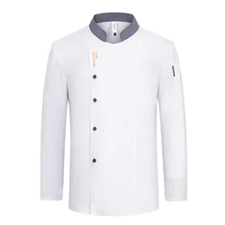 Chaqueta de Chef con delantal para hombre y mujer, uniforme de Chef de manga larga, abrigo de cocinero de restaurante, camiseta de Chef, uniforme de trabajo, ropa de Hotel con logotipo