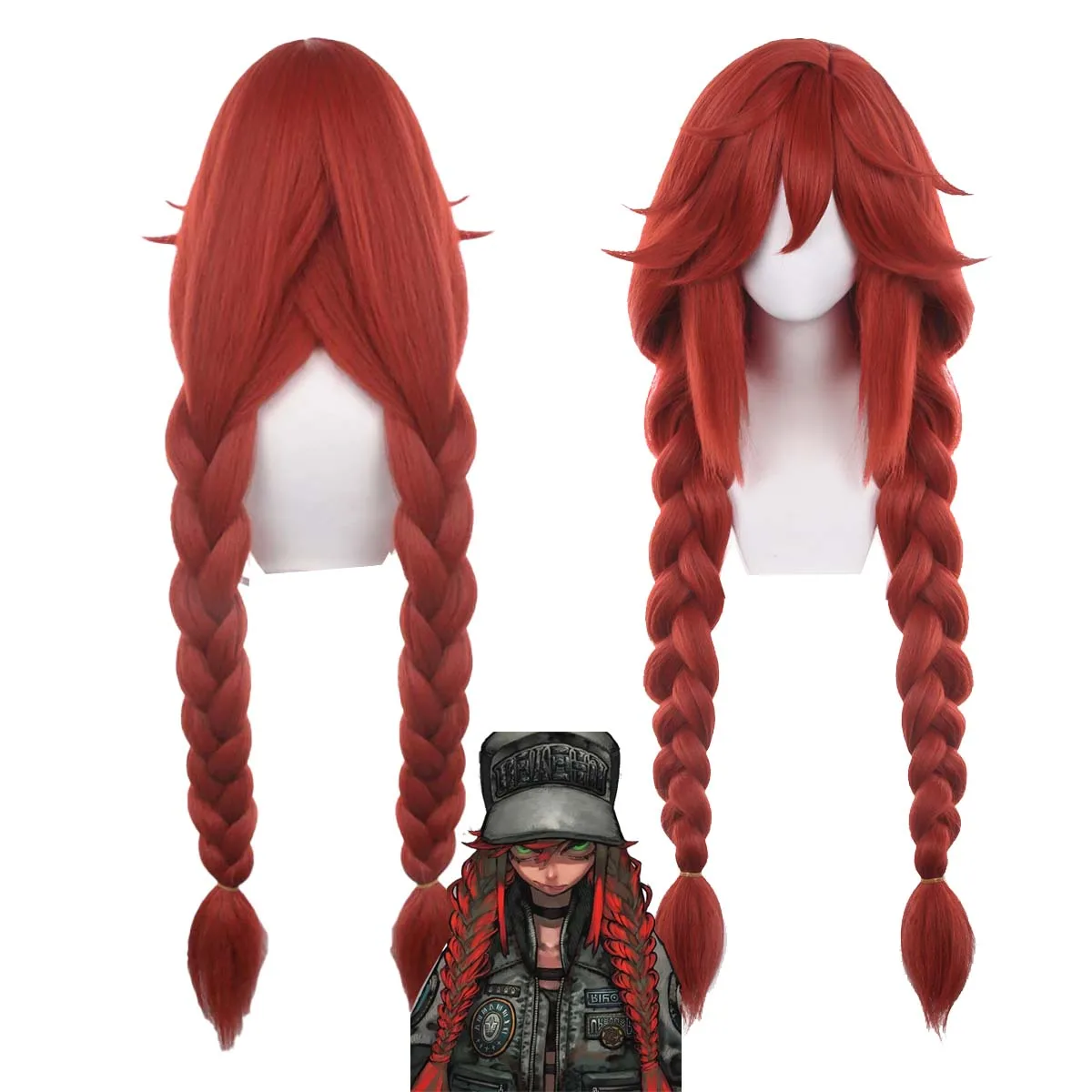 Anime Riyo Reaper Cosplay Long Red Braid Heat-Resistant Hair Wig For Women