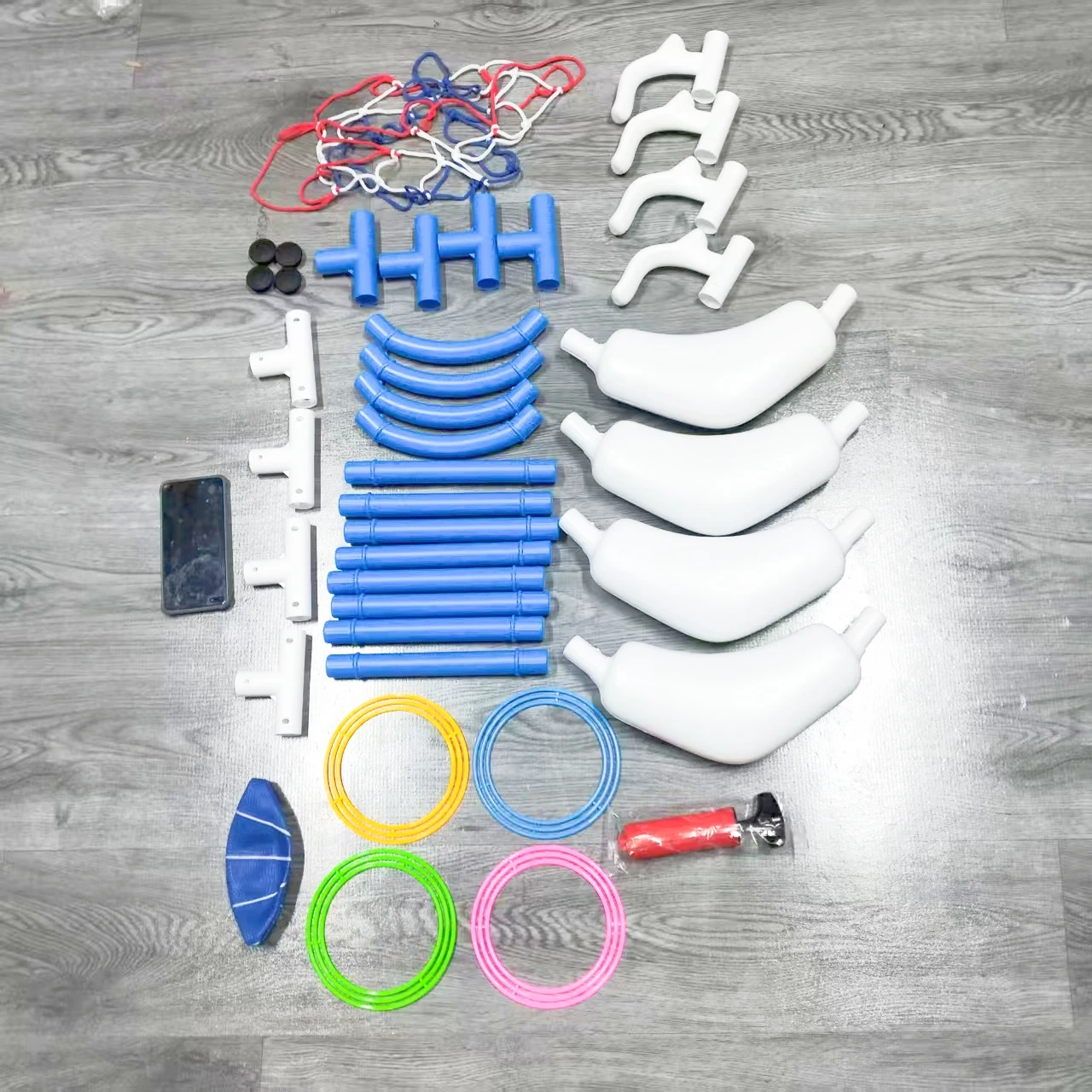 حامل كرة السلة العائم 2 في 1 - ألعاب مائية خارجية باللونين الأزرق والأحمر، مناسبة للترفيه العائلي في سلة المياه الخارجية #3