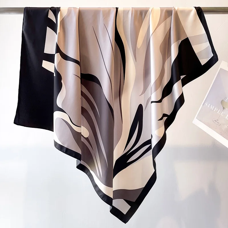 

New spring/summer twill silk scarf printed stripe shawl for women, large square scarf, sun protection travel headscarf, 90cm