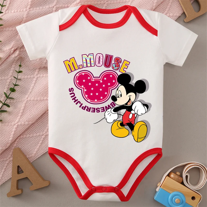 

Ткани MINISO из чистого хлопка с принтом Микки Мауса и Минни, мягкий детский комбинезон, комбинезон с медом для новорожденных от 0 до 12 месяцев