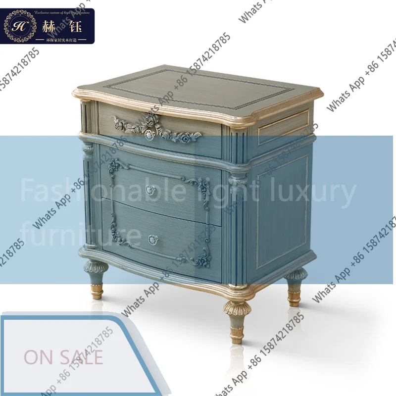 k-Zx High-end Custom European Solid Wood Bedside Table Neoclassical Small Locker French Luxury Court Bedside Table