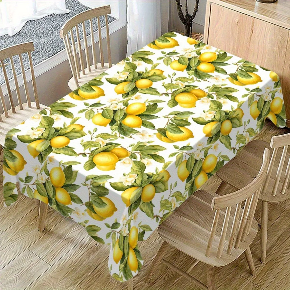 Watercolor Lemon Floral Rectangle Tablecloth for Table Decor Summer Lemon Green Leaf Kitchen Dining Table Cloth Party Decoration