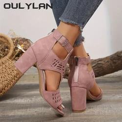 Sandals Peep Toe Shoes Comfortable Rome Women Sandals High Quality Leather Heels Women Shoes Fashion Hollow Ladies Heel