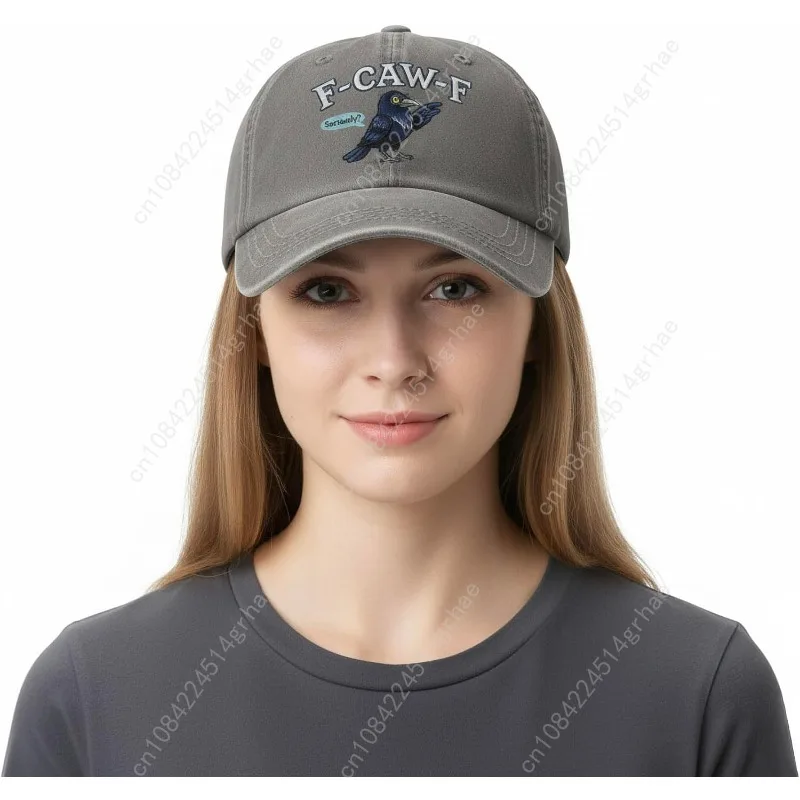 قبعة بيسبول مطرزة من F-CAW-F Serious Crow للرجال والنساء | قبعة أبي قطنية مغسولة عتيقة قابلة للتعديل باللون الرمادي #5