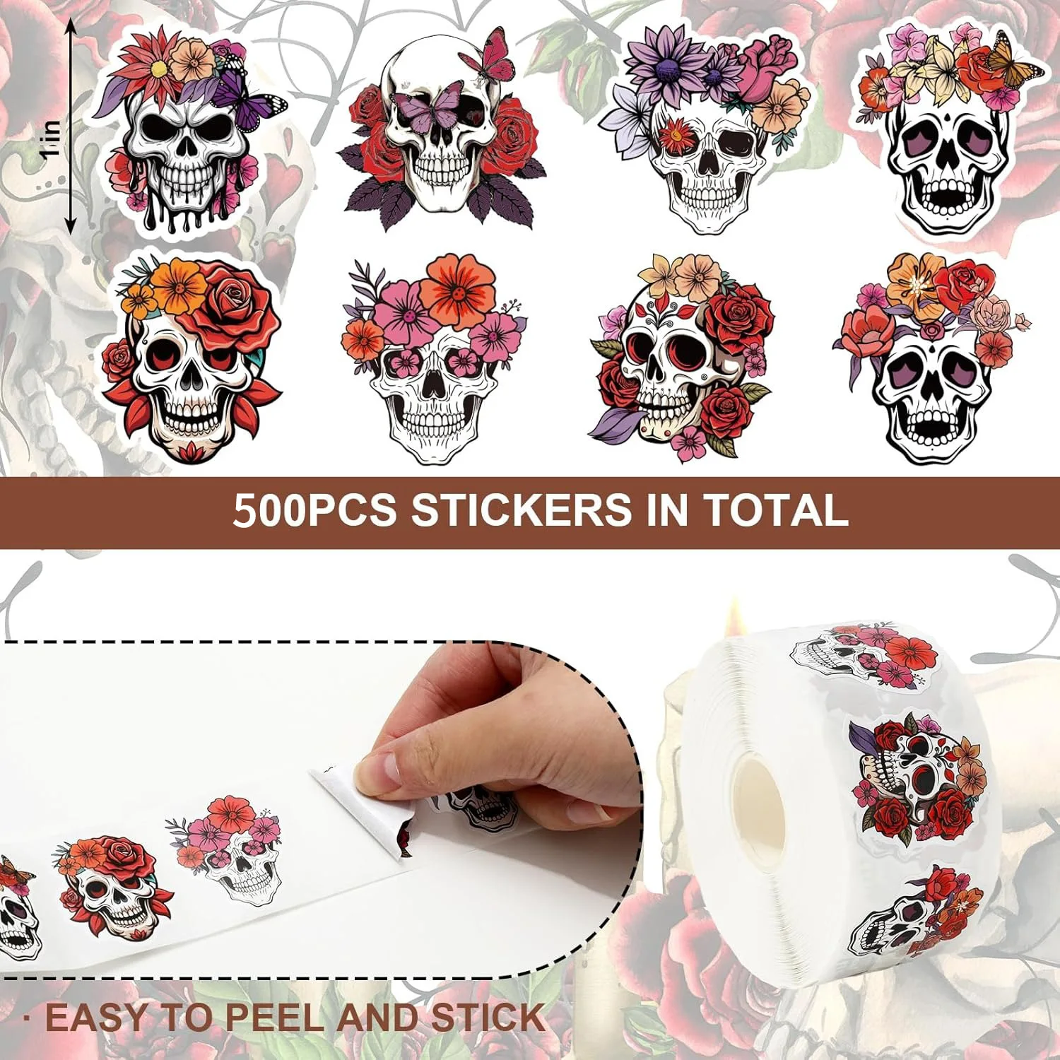 500pcs Skull Sticker Halloween Candy Skull Sticker Dia De Los Muertos Mexico Day of the Dead Sticker for Halloween Party Gift De