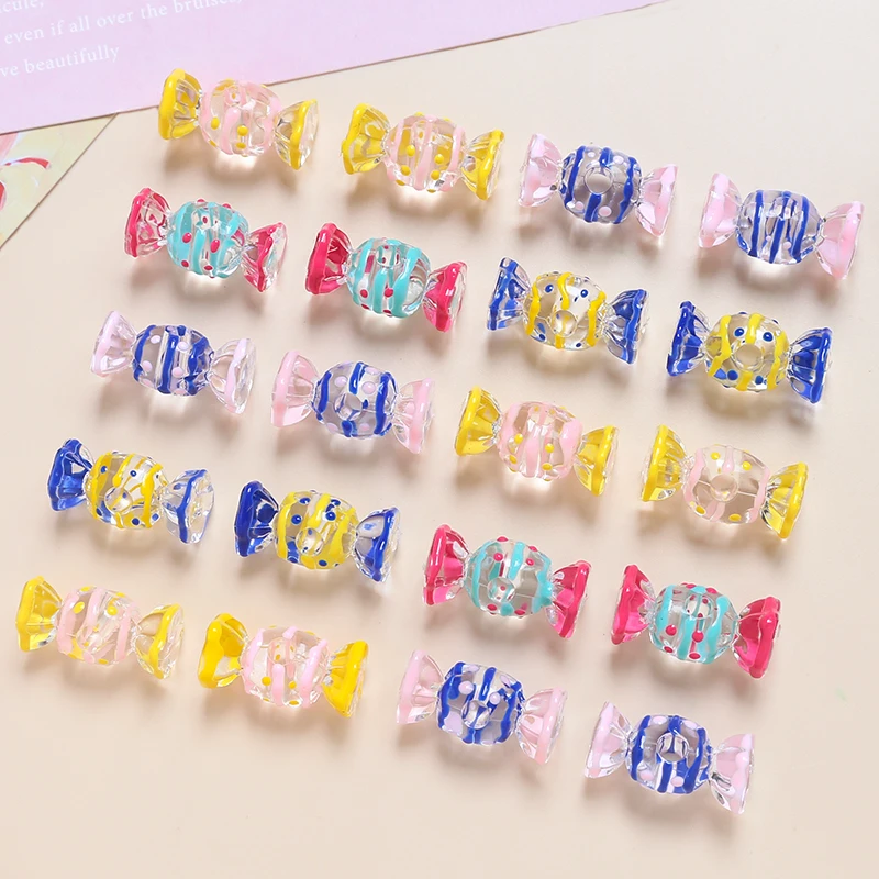 6pcs Ins Japanese Cartoon Acrylic Candy Straight Hole Beads DIY Handmade Jewelry Necklace Hair Accessories Materials