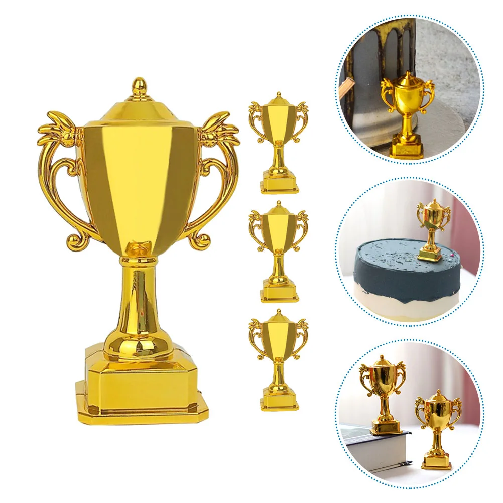 4 Pcs Children’s Toys Dollhouse Mini Golden Trophy Model 4pcs Soccer Game Awards The Medal Plastic Decor Cup Miniature