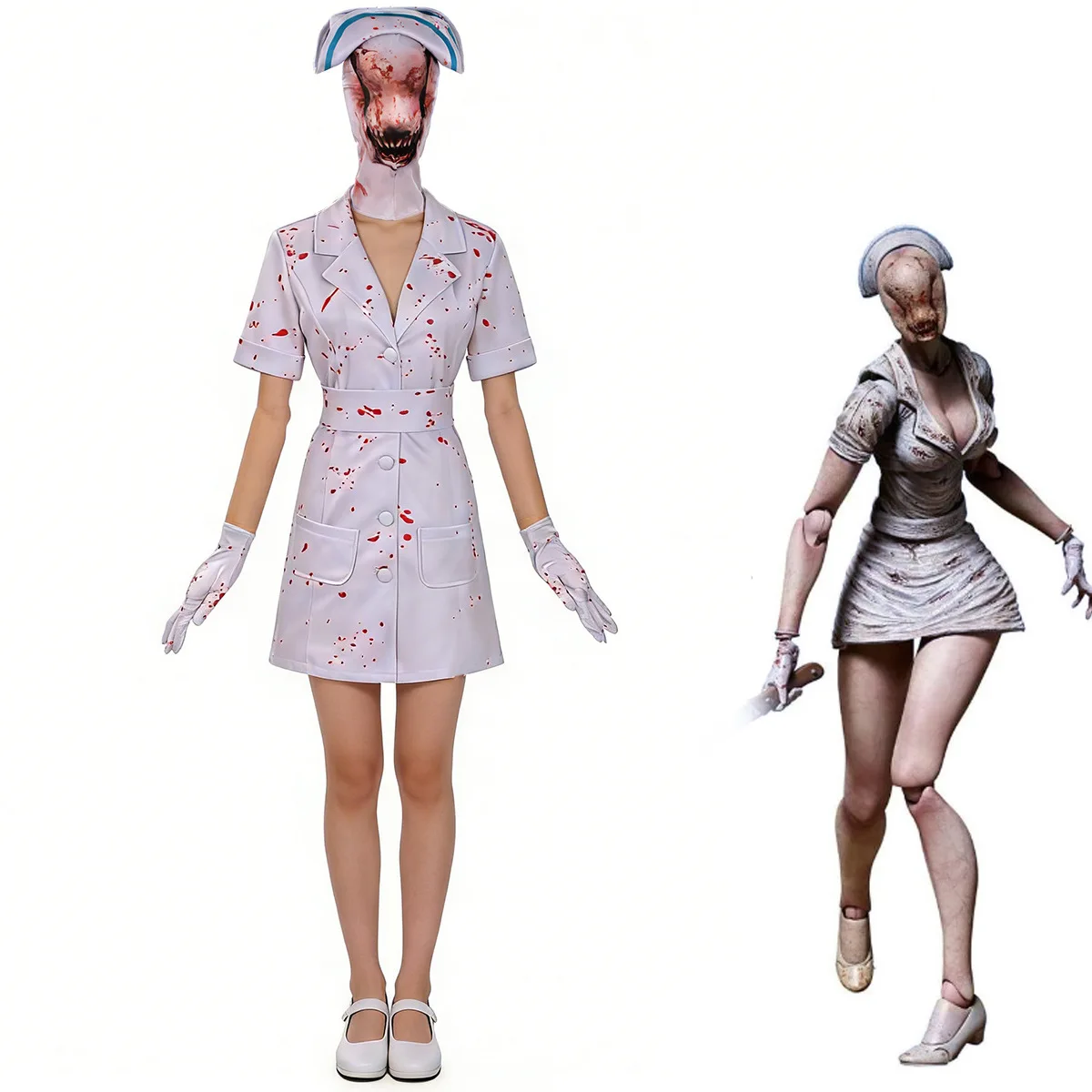 Disfraz de Cosplay de Enfermera Silenciosa 2, Disfraz de Enfermera de Burbuja de Hill, Vestido Sexy de Terror, Cinturón y Sombrero con Máscara, Disfraz de Halloween