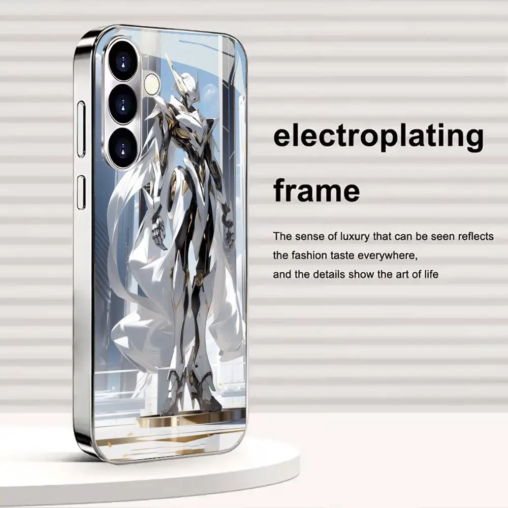 Electroplated Silver Glass Shockproof Phone Cases For Samsung Galaxy S26/S25/S24/S23/S22 Ultra Plus/Fe In A White Mecha Style