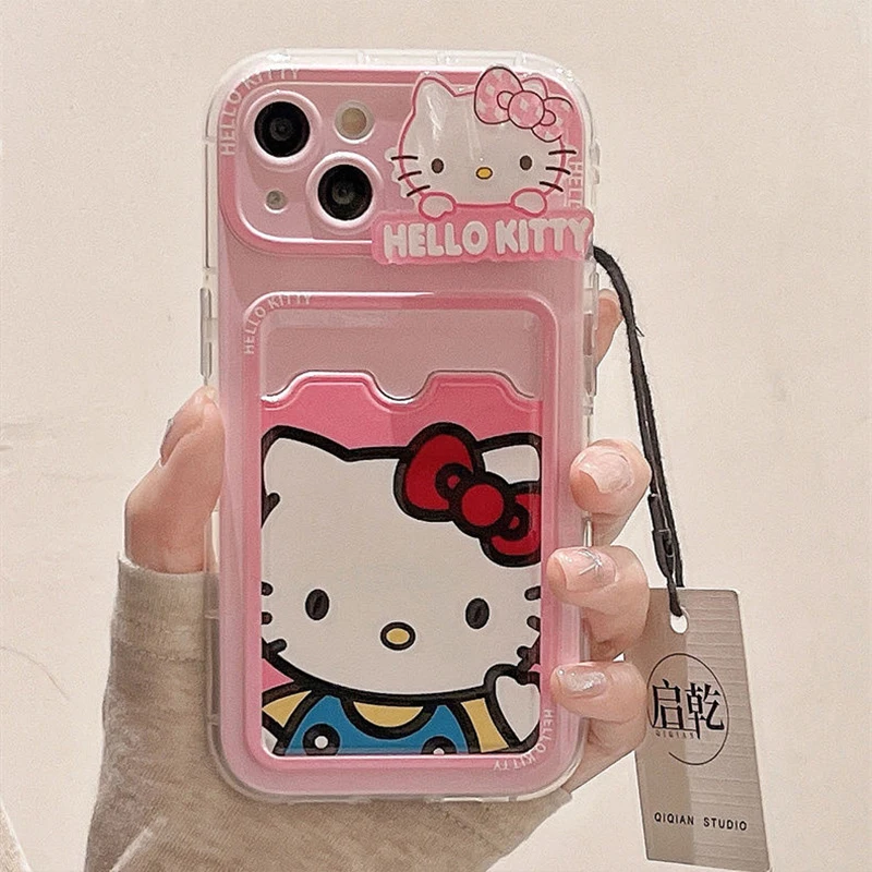 

Cute Hello Kitty Y2K Kuromi Iphone15 Case Sanrio Kawaii Anime Apple 14 13Promax Cartoon Cute Card Bag Female Gift for Kids