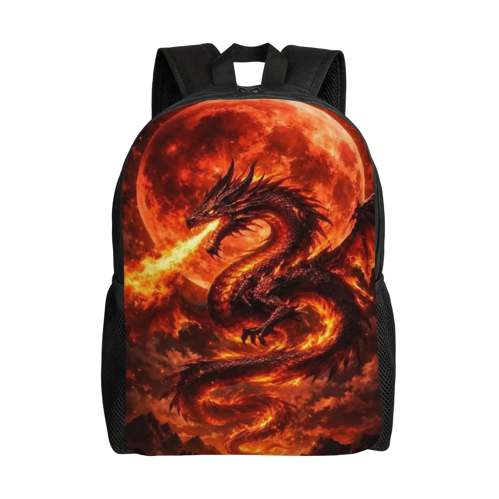 Back to school season Blood Moon Fire Dragon Fantasy Schoolbag  Female Vintage Backpack