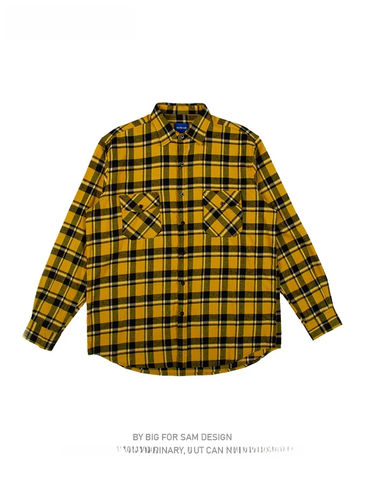 

Loose Men's Long Sve Plaid irt Spring Autumn Casual Streetwear Brand Big for Sam Couples Top Cotton Polyester Blend