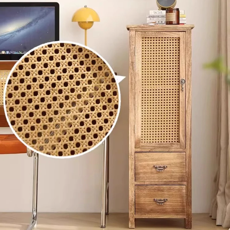 

Woven Rattan Narrow Dresser with Doors 18-Inch Space-Saving Corner Cabinet Sturdy Dustproof Storage Organizer for Bedroom