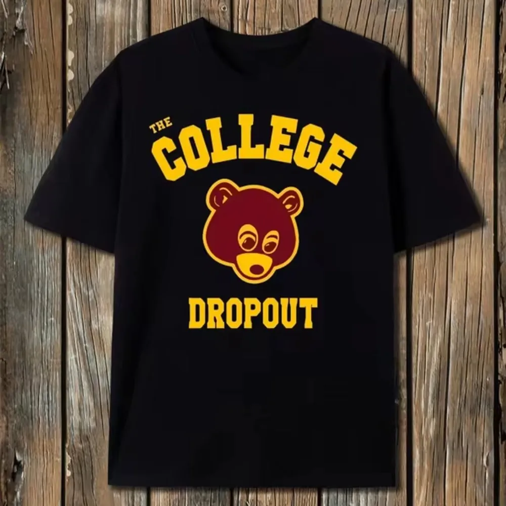 180GSM Pure Cotton Printed T Shirt College Dropout Vintage Black Rap Hip Hop Classic Graphic Soft Breathable Dirt Resistant Knit Casual Rap Fan Top