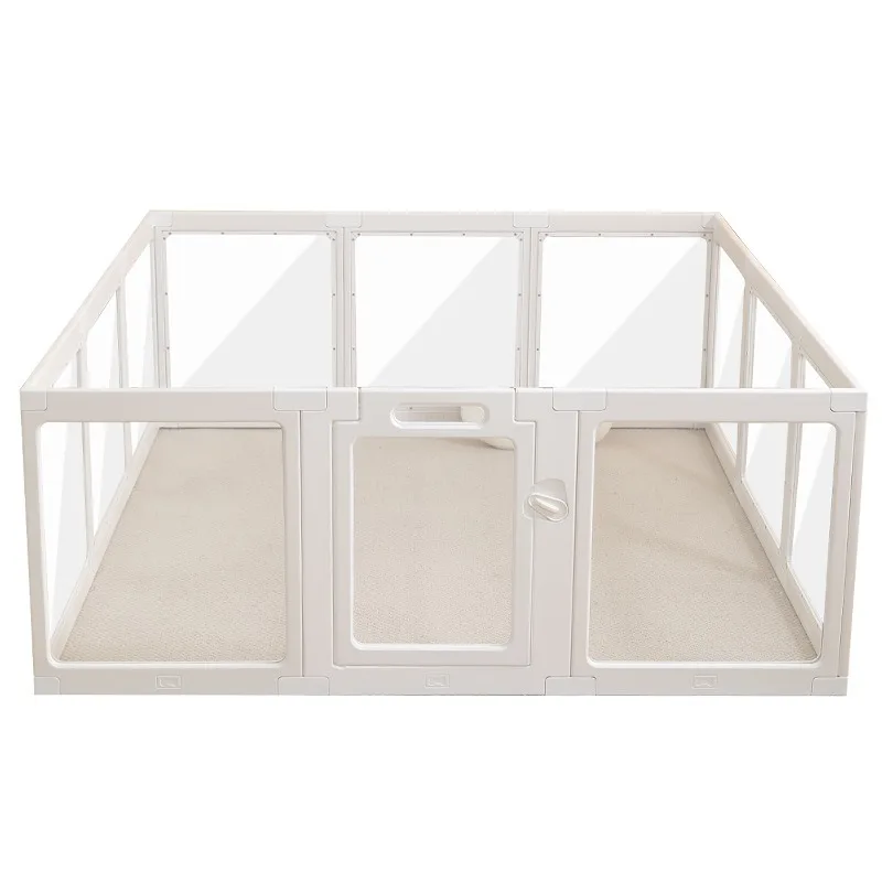 

Adjustable Pet Fence with Transparent Panels Pink Plastic Foldable Dog Playpen with Lockable Door and Clear Panels for Puppies